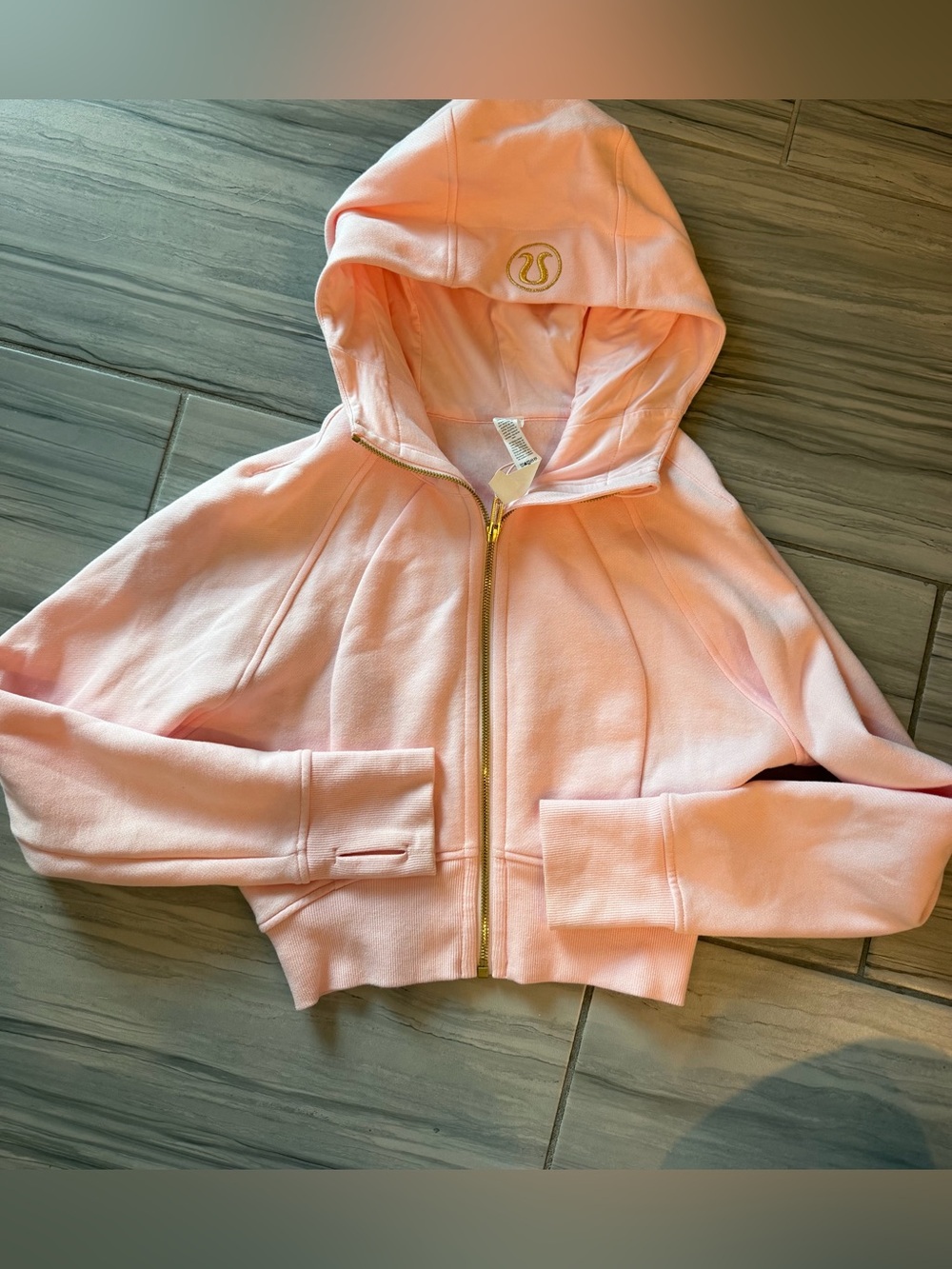 Lululemon Scuba Cropped Full Zip Hoodie Light Pink Gold Zip Size 4